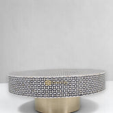 Bone Inlay Star Design Round Coffee Table Black | Bone Inlay Star Design Round Center Table Black
